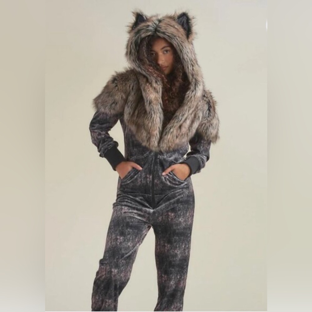 Spirithoods Grazer Wolf Faux Fur Animal Onesie Jumpsuit Festival Medium Small - Picture 2 of 14